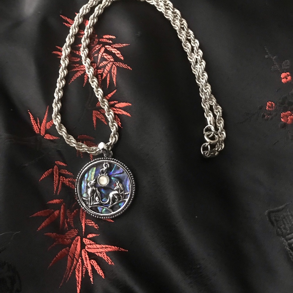 Abalone Shell Silver Wolf Pendant and chain